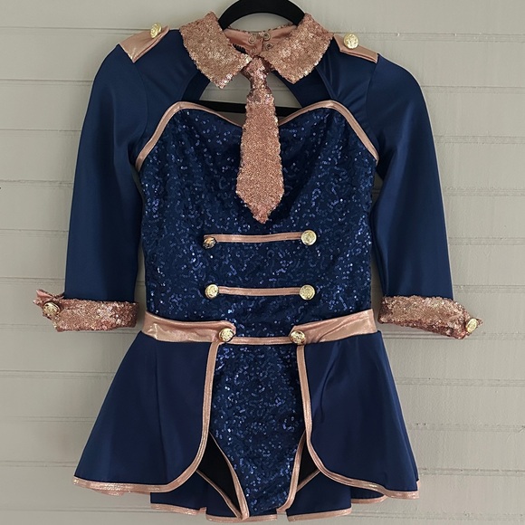 Weissman Navy and Rose Gold Sequin Dance Costume - Picture 2 of 10